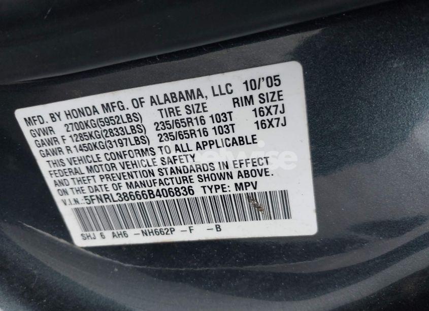 Photo 9 of 2006 Honda Odyssey EX-L (VIN 5FNRL38666B406836)