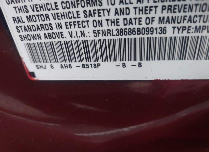 Photo 9 of 2006 Honda Odyssey EX-L (VIN 5FNRL38686B099136)