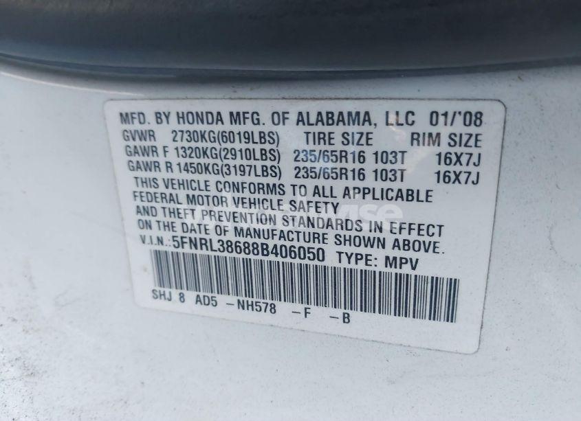 Photo 9 of 2008 Honda Odyssey EX-L (VIN 5FNRL38688B406050)