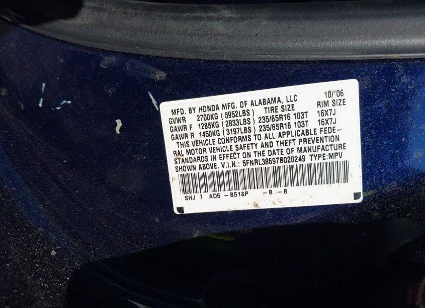 Photo 9 of 2007 Honda Odyssey EX-L (VIN 5FNRL38697B020249)