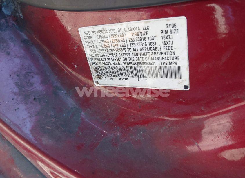 Photo 9 of 2005 Honda Odyssey EX-L (VIN 5FNRL38705B063531)