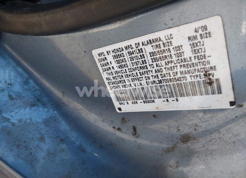 Photo 9 of 2009 Honda Odyssey EX-L (VIN 5FNRL38709B054270)