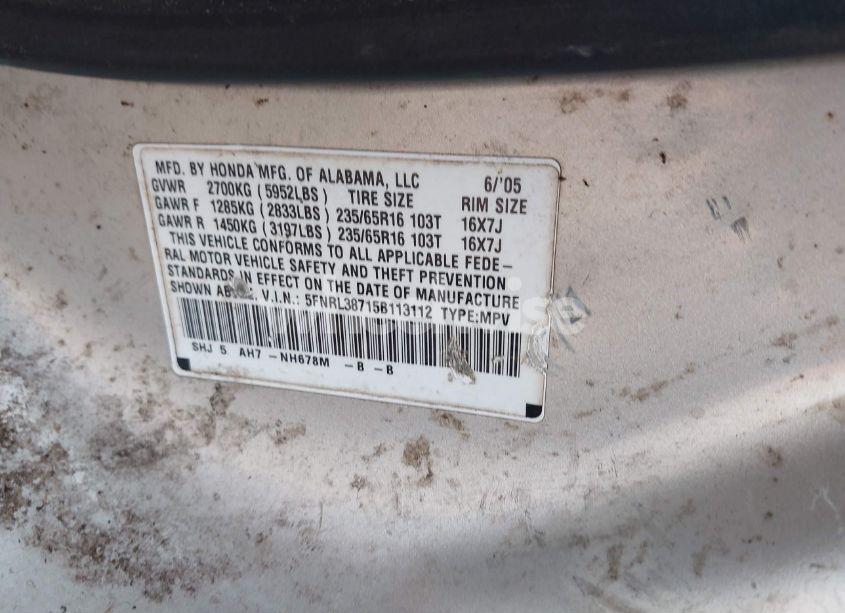 Photo 9 of 2005 Honda Odyssey EX-L (VIN 5FNRL38715B113112)