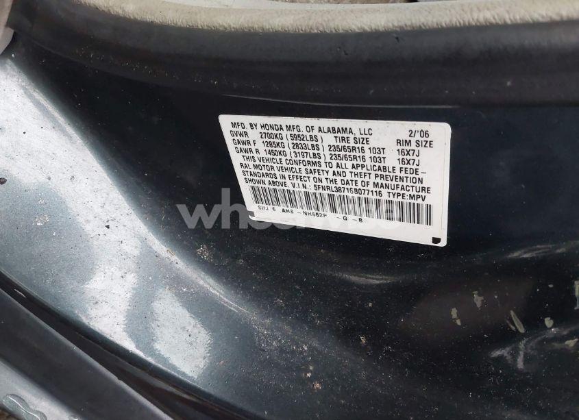 Photo 9 of 2006 Honda Odyssey EX-L (VIN 5FNRL38716B077116)