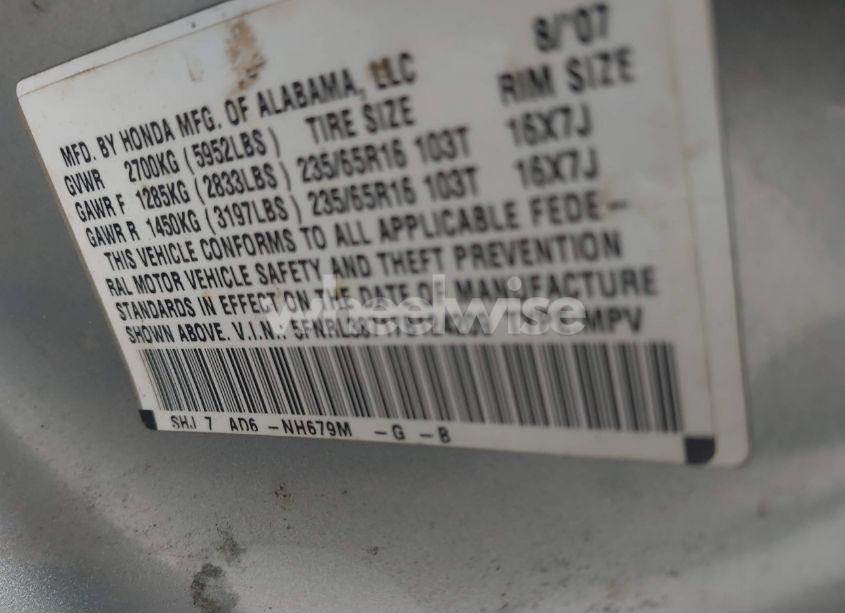 Photo 9 of 2007 Honda Odyssey EX-L (VIN 5FNRL38717B124209)