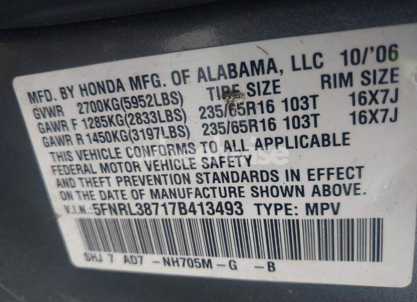 Photo 9 of 2007 Honda Odyssey EX-L (VIN 5FNRL38717B413493)