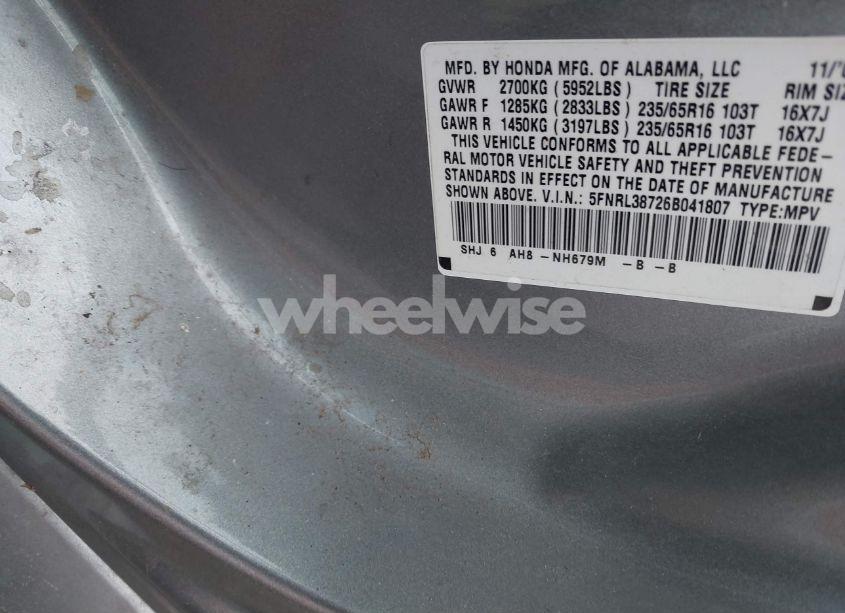 Photo 9 of 2006 Honda Odyssey EX-L (VIN 5FNRL38726B041807)