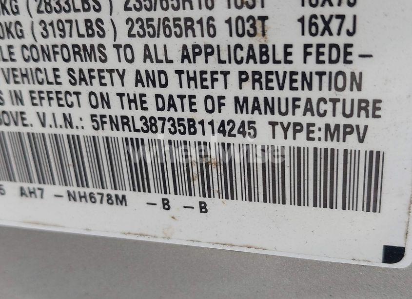 Photo 9 of 2005 Honda Odyssey EX-L (VIN 5FNRL38735B114245)