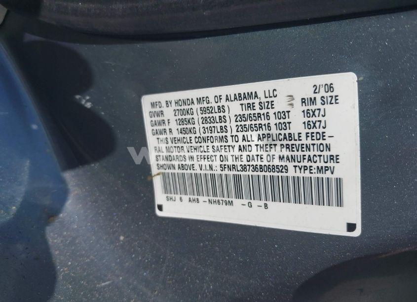 Photo 9 of 2006 Honda Odyssey EX-L (VIN 5FNRL38736B068529)