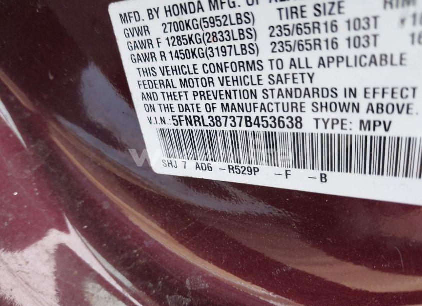 Photo 9 of 2007 Honda Odyssey EX-L (VIN 5FNRL38737B453638)