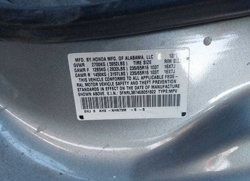 Photo 9 of 2006 Honda Odyssey EX-L (VIN 5FNRL38746B051822)