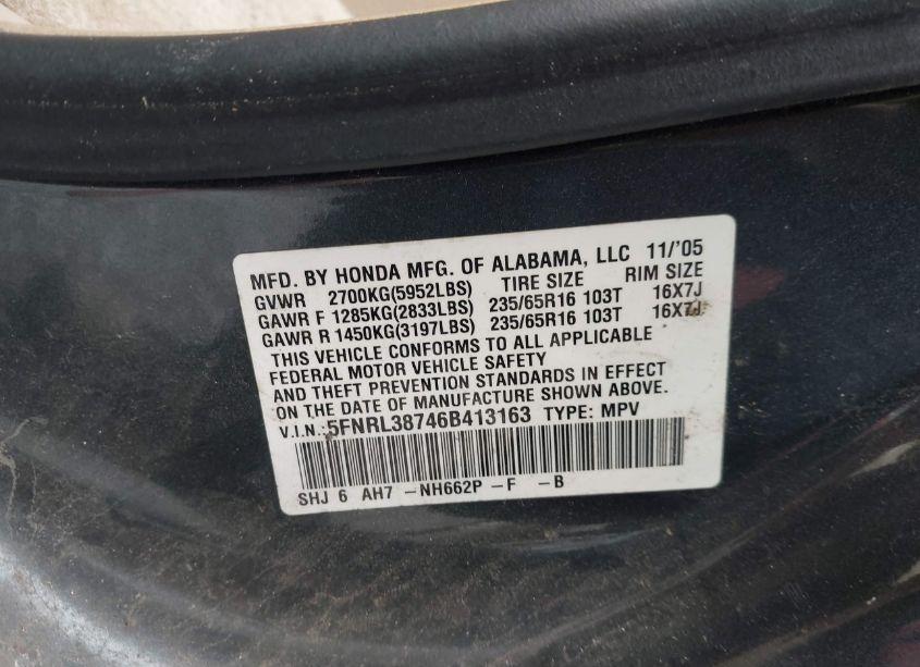 Photo 9 of 2006 Honda Odyssey EX-L (VIN 5FNRL38746B413163)