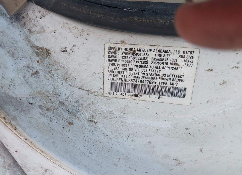 Photo 9 of 2007 Honda Odyssey EX-L (VIN 5FNRL38747B427095)