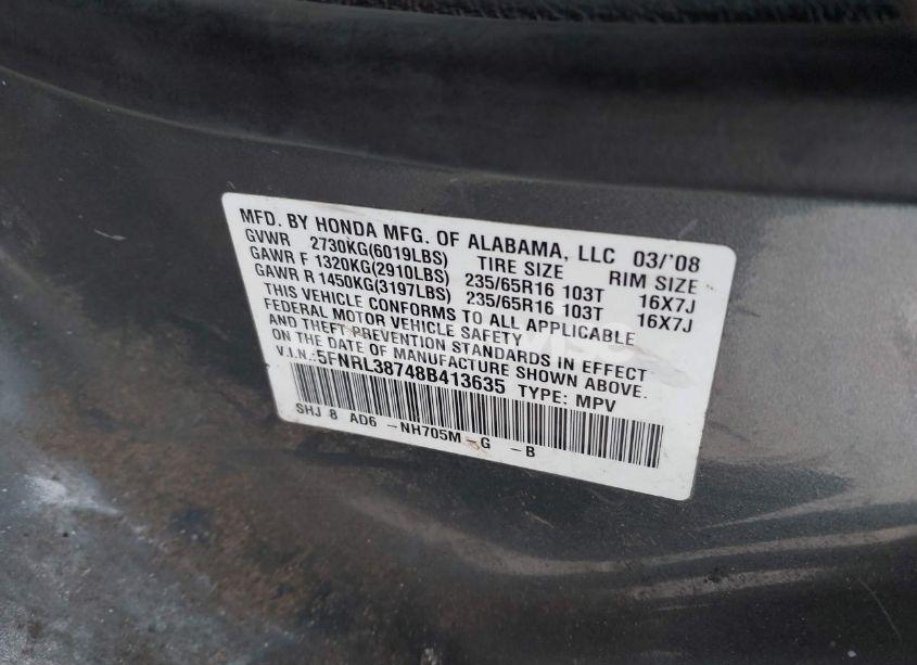 Photo 9 of 2008 Honda Odyssey EX-L (VIN 5FNRL38748B413635)