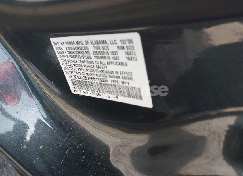 Photo 9 of 2006 Honda Odyssey EX-L (VIN 5FNRL38756B416055)