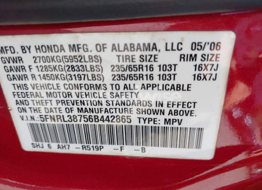 Photo 9 of 2006 Honda Odyssey EX-L (VIN 5FNRL38756B442865)