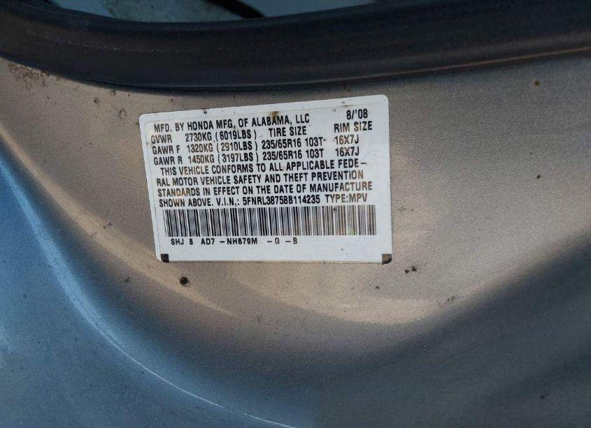 Photo 9 of 2008 Honda Odyssey EX-L (VIN 5FNRL38758B114235)