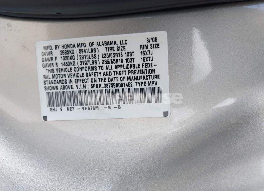 Photo 9 of 2009 Honda Odyssey EX-L (VIN 5FNRL38759B001452)