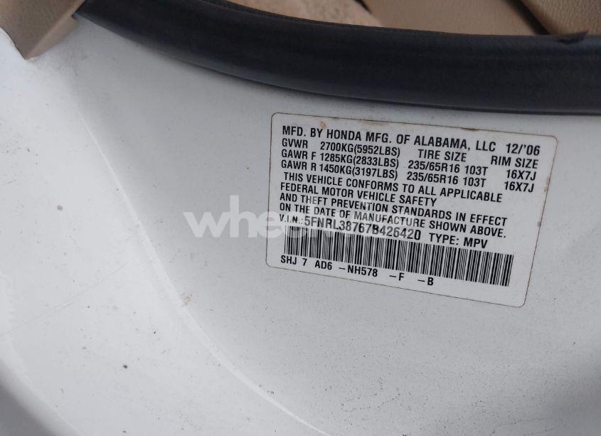 Photo 9 of 2007 Honda Odyssey EX-L (VIN 5FNRL38767B426420)