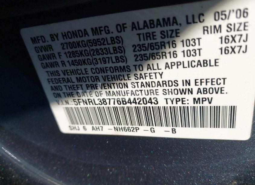 Photo 9 of 2006 Honda Odyssey EX-L (VIN 5FNRL38776B442043)