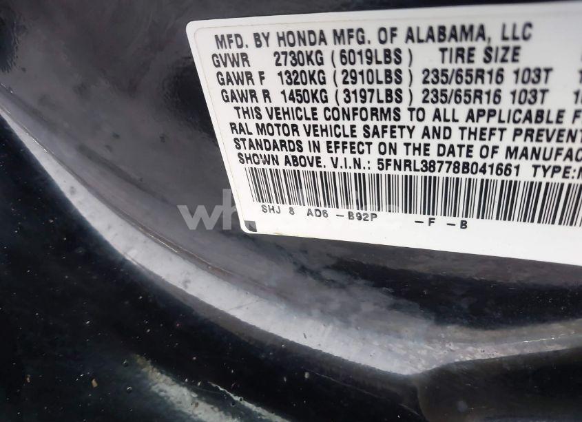 Photo 9 of 2008 Honda Odyssey EX-L (VIN 5FNRL38778B041661)