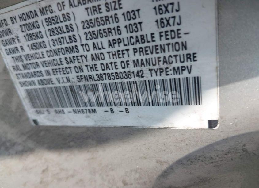 Photo 9 of 2005 Honda Odyssey EX-L (VIN 5FNRL38785B036142)