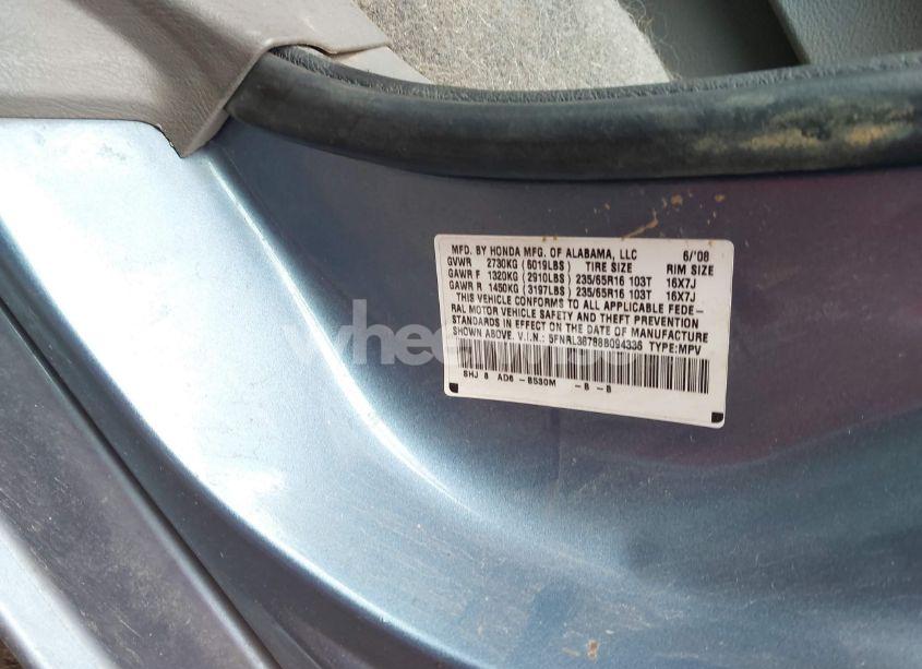 Photo 9 of 2008 Honda Odyssey EX-L (VIN 5FNRL38788B094336)