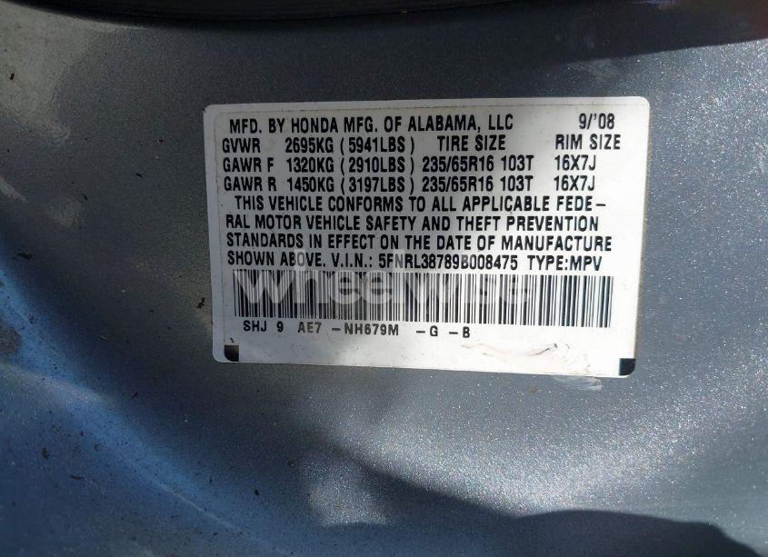 Photo 9 of 2009 Honda Odyssey EX-L (VIN 5FNRL38789B008475)