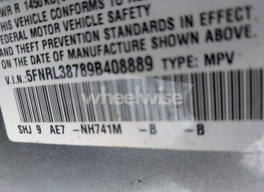 Photo 9 of 2009 Honda Odyssey EX-L (VIN 5FNRL38789B408889)