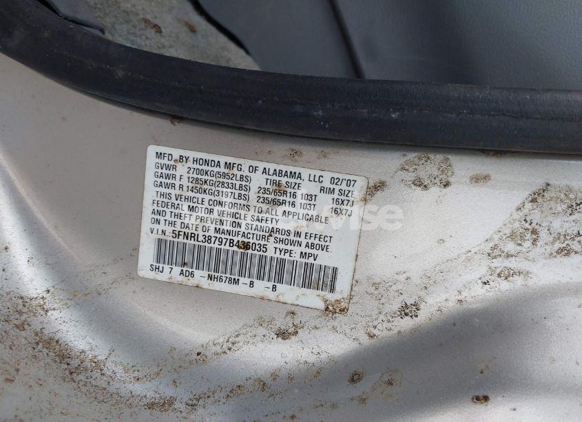 Photo 9 of 2007 Honda Odyssey EX-L (VIN 5FNRL38797B436035)