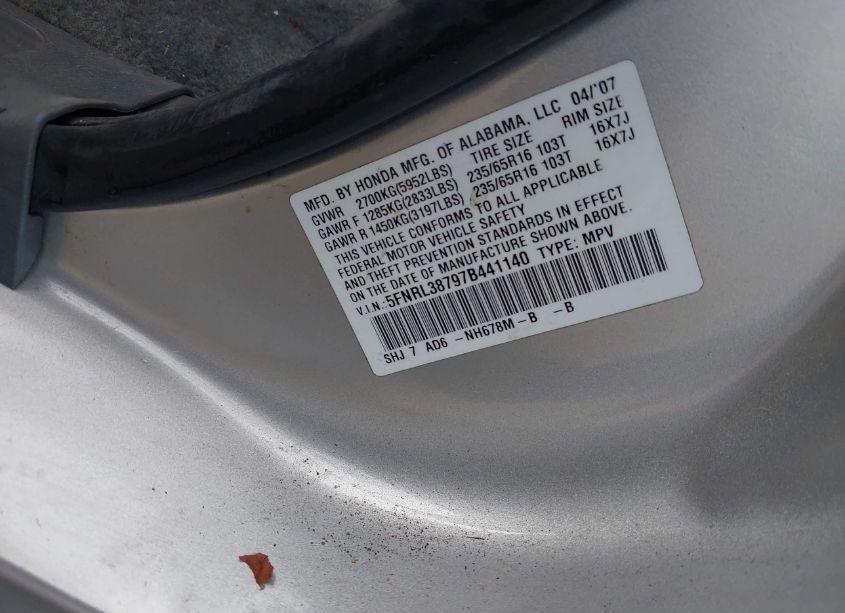 Photo 9 of 2007 Honda Odyssey EX-L (VIN 5FNRL38797B441140)