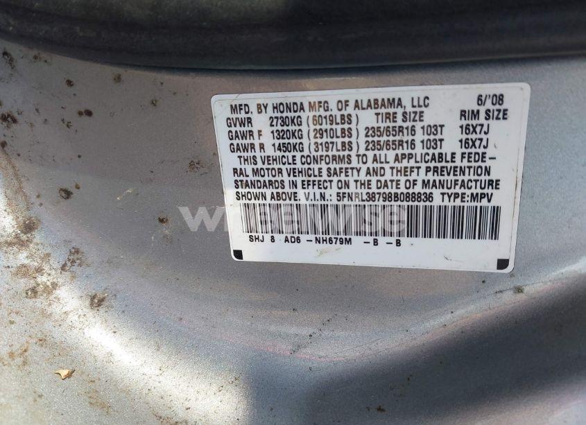 Photo 9 of 2008 Honda Odyssey EX-L (VIN 5FNRL38798B088836)