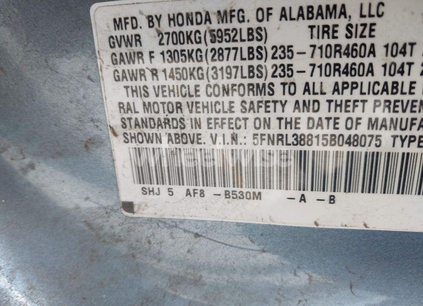 Photo 9 of 2005 Honda Odyssey TOURING (VIN 5FNRL38815B048075)