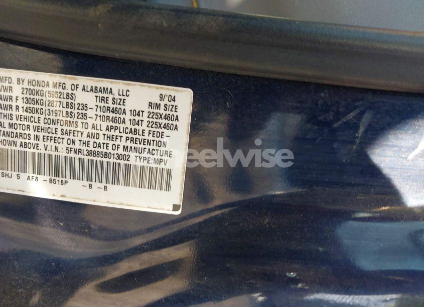 Photo 9 of 2005 Honda Odyssey TOURING (VIN 5FNRL38885B013002)