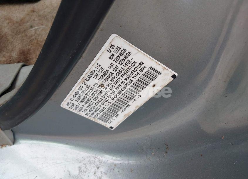 Photo 9 of 2005 Honda Odyssey TOURING (VIN 5FNRL388X5B102506)