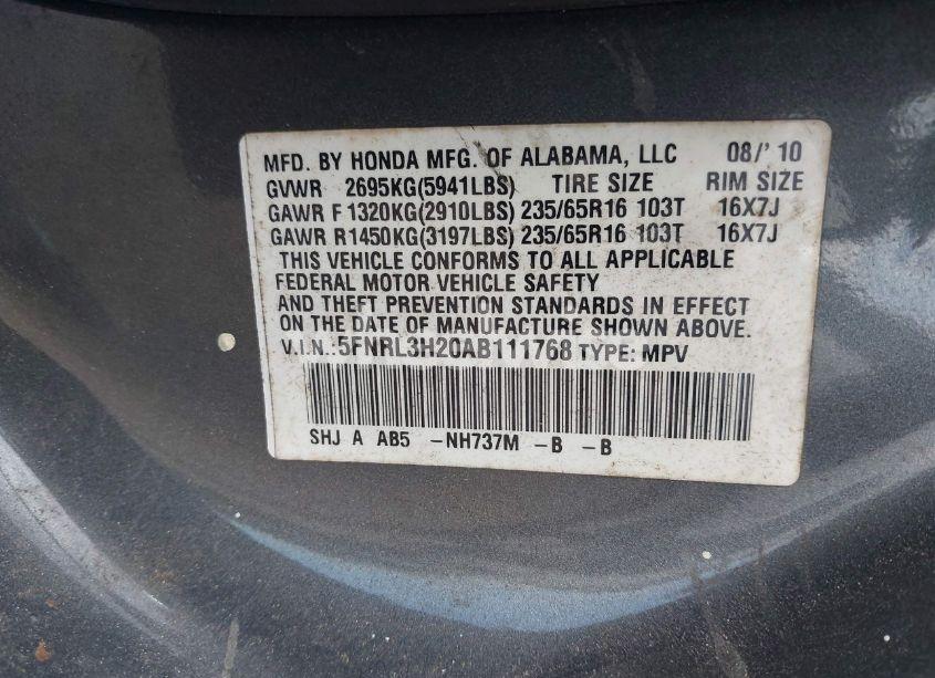 Photo 9 of 2010 Honda Odyssey LX (VIN 5FNRL3H20AB111768)