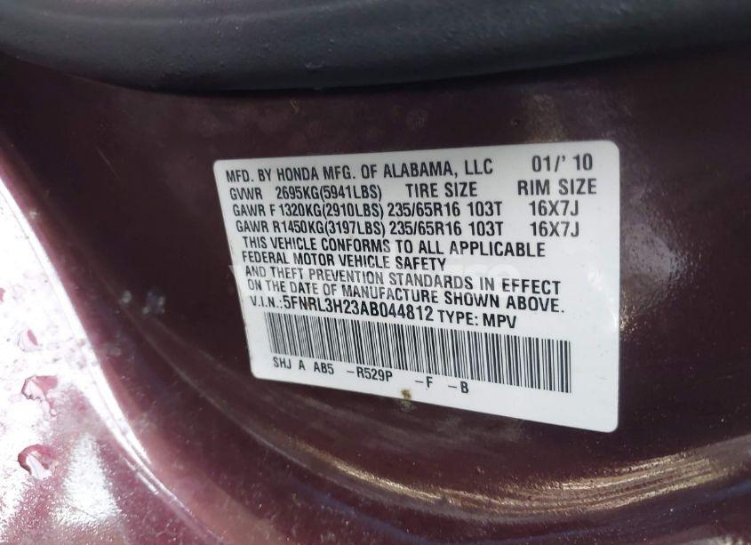 Photo 9 of 2010 Honda Odyssey LX (VIN 5FNRL3H23AB044812)