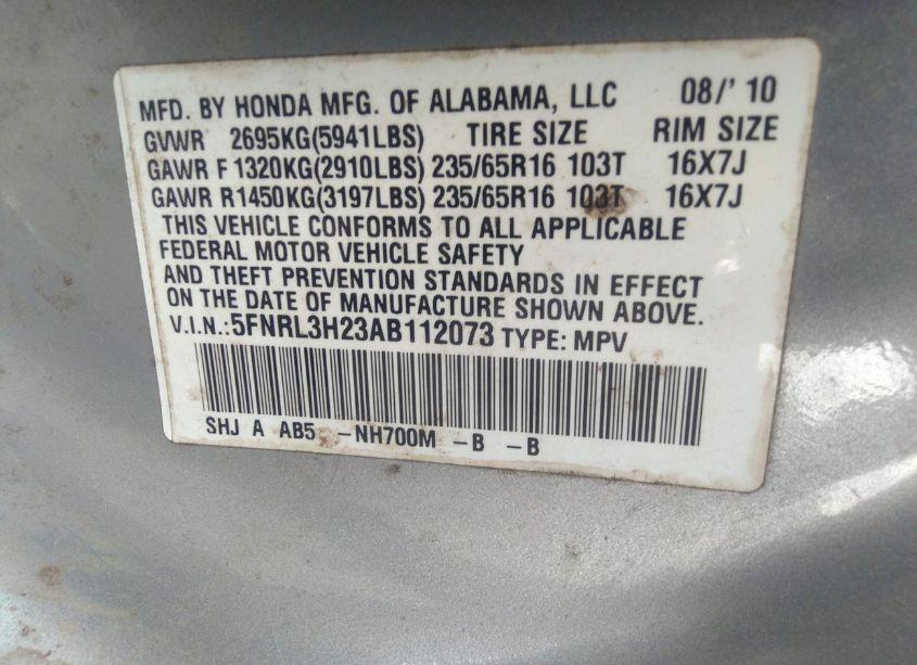 Photo 9 of 2010 Honda Odyssey LX (VIN 5FNRL3H23AB112073)