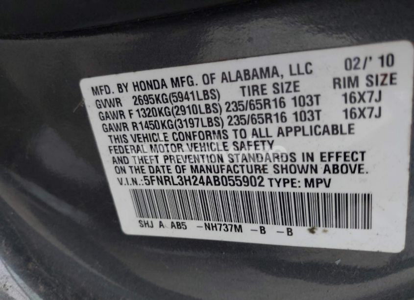 Photo 9 of 2010 Honda Odyssey LX (VIN 5FNRL3H24AB055902)