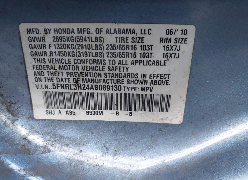 Photo 9 of 2010 Honda Odyssey LX (VIN 5FNRL3H24AB089130)