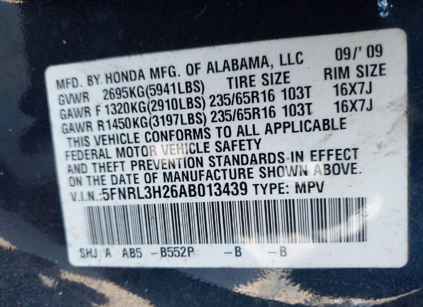 Photo 9 of 2010 Honda Odyssey LX (VIN 5FNRL3H26AB013439)