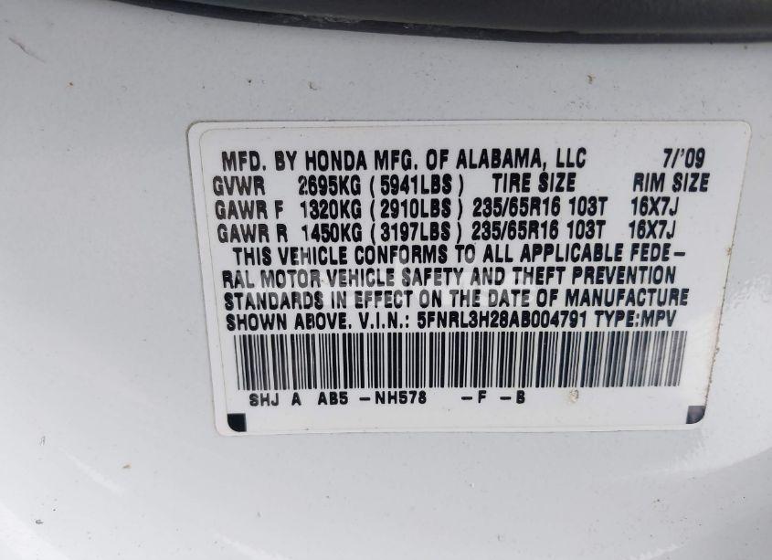 Photo 9 of 2010 Honda Odyssey LX (VIN 5FNRL3H28AB004791)