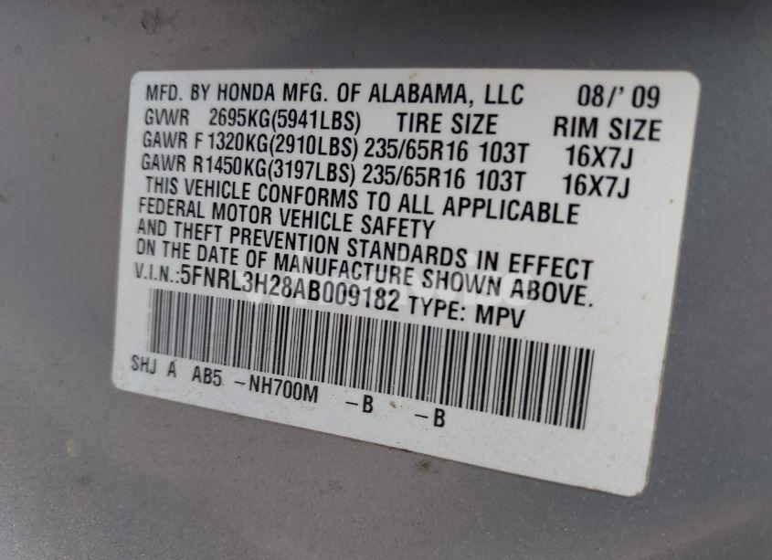 Photo 9 of 2010 Honda Odyssey LX (VIN 5FNRL3H28AB009182)