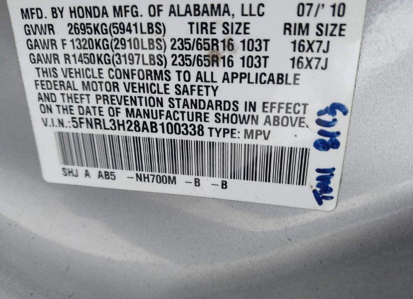 Photo 9 of 2010 Honda Odyssey LX (VIN 5FNRL3H28AB100338)