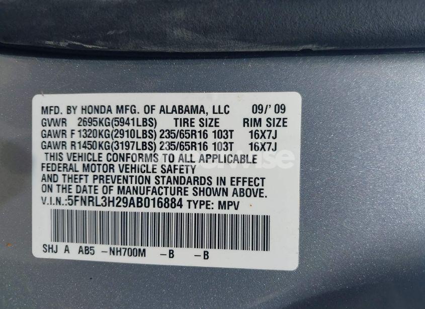 Photo 9 of 2010 Honda Odyssey LX (VIN 5FNRL3H29AB016884)