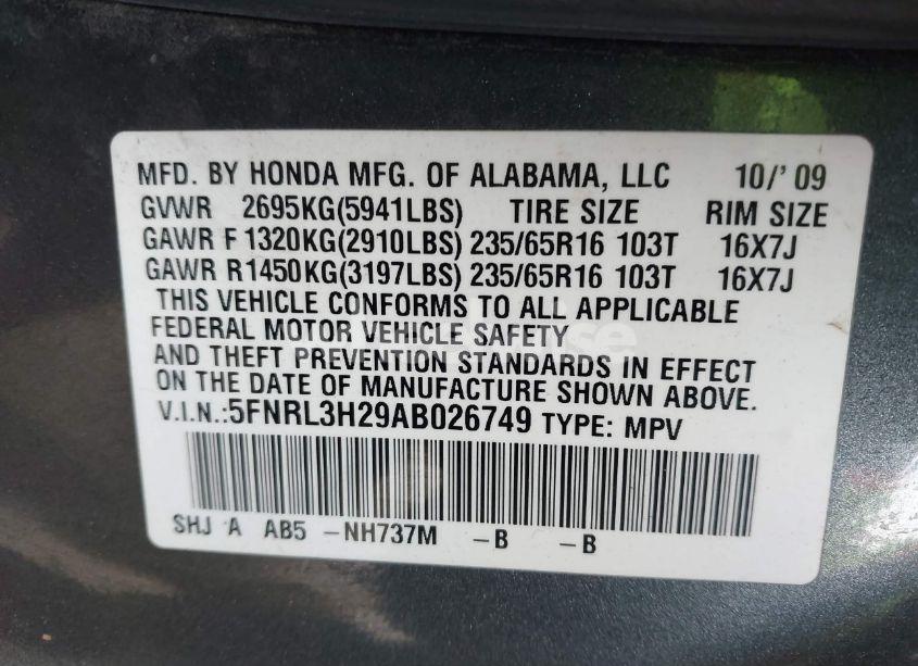 Photo 9 of 2010 Honda Odyssey LX (VIN 5FNRL3H29AB026749)