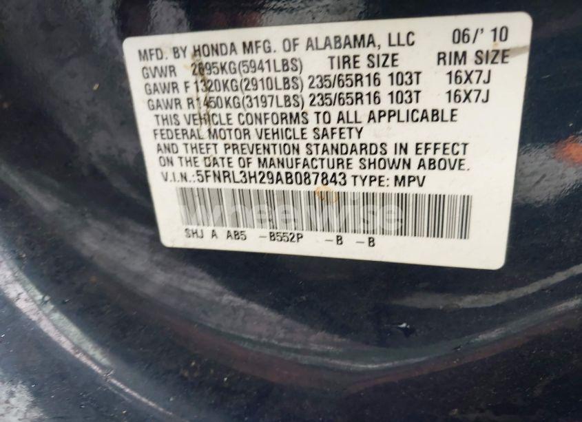 Photo 9 of 2010 Honda Odyssey LX (VIN 5FNRL3H29AB087843)