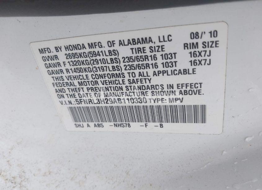 Photo 9 of 2010 Honda Odyssey LX (VIN 5FNRL3H29AB110330)