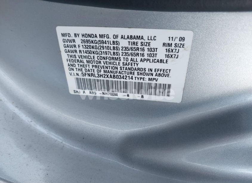 Photo 9 of 2010 Honda Odyssey LX (VIN 5FNRL3H2XAB034214)