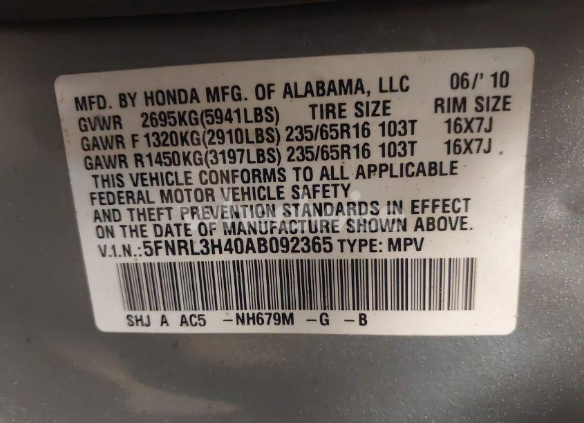 Photo 9 of 2010 Honda Odyssey EX (VIN 5FNRL3H40AB092365)
